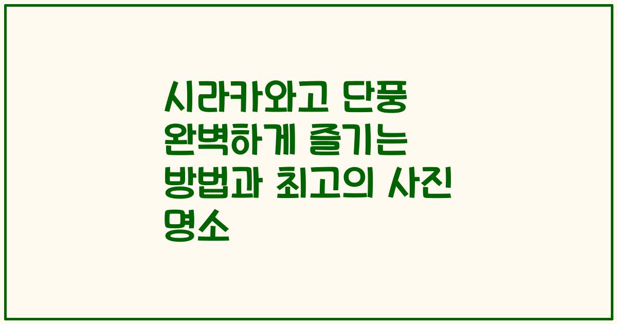 시라카와고 단풍 완벽하게 즐기는 방법과 최고의 사진 명소